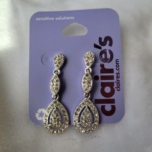 Silver Rhinestone 1" Teardrop Earrings